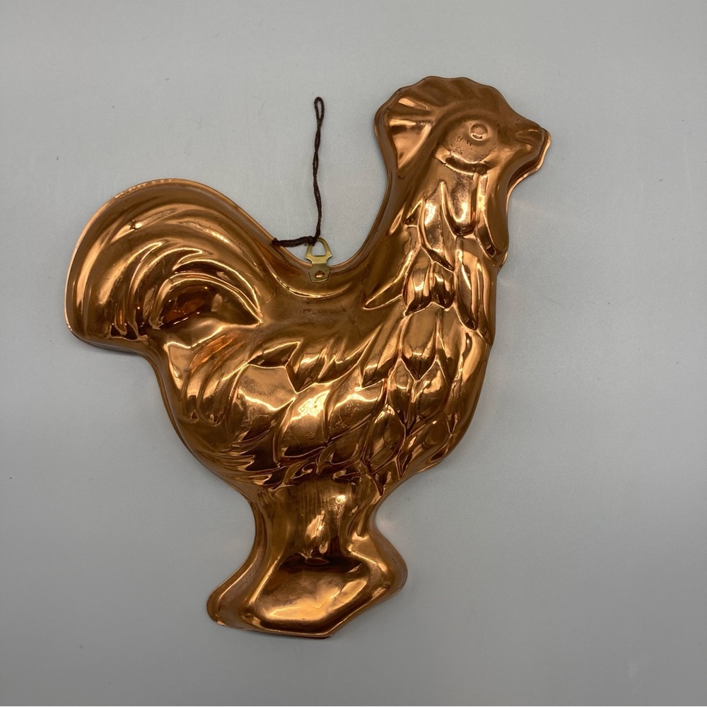 B & M Douro Copper/Tin Lined Chicken Rooster Mold Brass Hanger Korea GVC